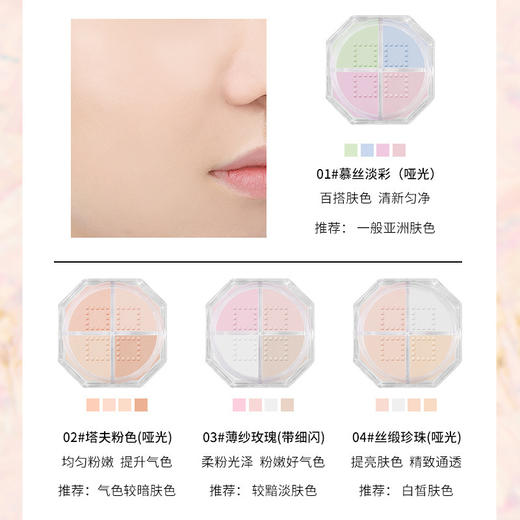 肤丽新蕾哈娜四宫格定妆粉散粉蜜粉防水防汗控油持久四色遮瑕粉 商品图3
