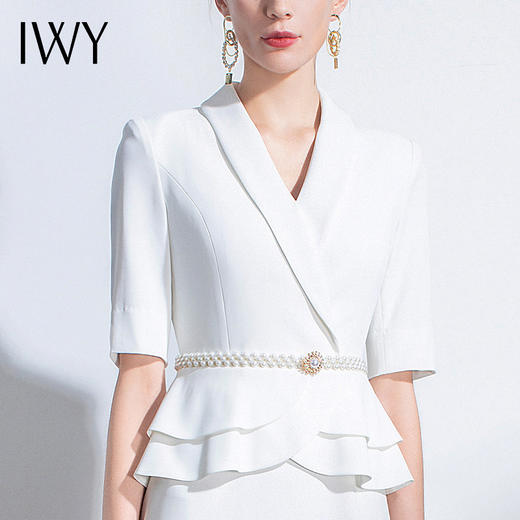 IWY/职业连衣裙轻奢礼仪服荷叶边ol女气质款洋气上班时尚潮流Q589 商品图4