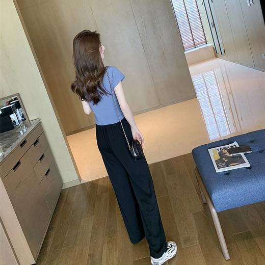 夏季新款亮片网红T恤百搭高腰阔腿长裤休闲两件套少女时尚套装潮 商品图3