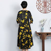 CMY92458新款复古优雅气质宽松圆领七分袖真丝碎花连衣裙 商品缩略图4
