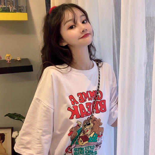早春夏季短袖T恤女宽松韩版ins潮慵懒风bf原宿洋气mschf上衣 商品图0