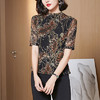 KQL- 515T2320 印花镶钻网纱打底衫内搭女中袖2021夏季新款套头修身小衫T恤 商品缩略图1