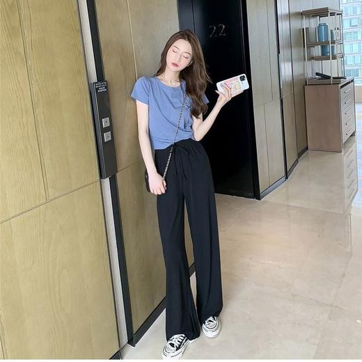 夏季新款亮片网红T恤百搭高腰阔腿长裤休闲两件套少女时尚套装潮 商品图1