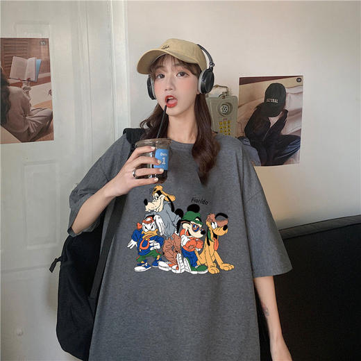 100%纯棉短袖T恤女夏装宽松韩版ins原宿风百搭港味上衣 商品图1