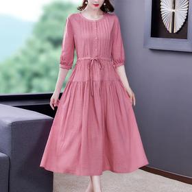 AHM-xsz6818夏季新款收腰显瘦气质文艺棉麻苎麻连衣裙