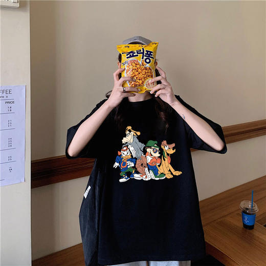 100%纯棉短袖T恤女夏装宽松韩版ins原宿风百搭港味上衣 商品图0