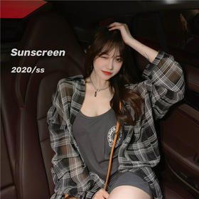 【防晒裙套装】chic风轻薄透气防晒格子衬衣女2021夏季新款防晒衣连衣裙吊带裙