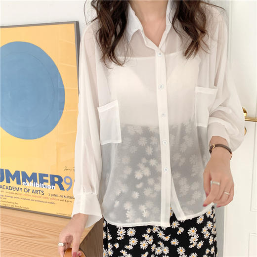 【防晒】少女感白衬衫衣女长袖宽松中长款+雏菊清新碎花裙防晒服两件套装 商品图4