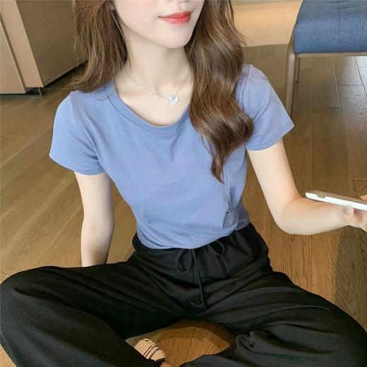 夏季新款亮片网红T恤百搭高腰阔腿长裤休闲两件套少女时尚套装潮 商品图2