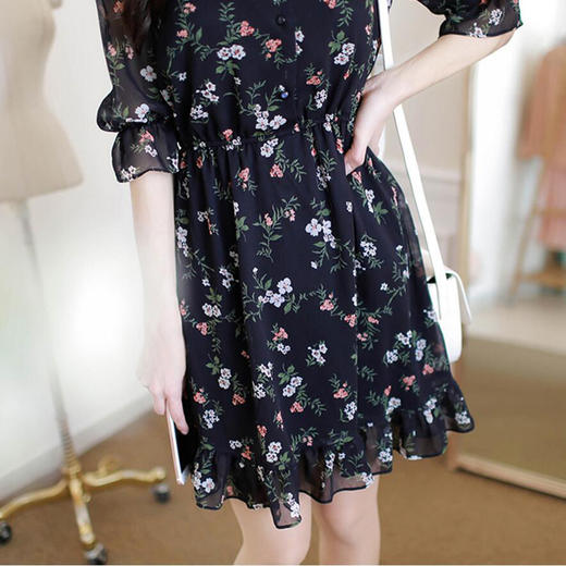 法式桔梗收腰连衣裙很仙的雪纺碎花裙少女小个子仙女裙chic裙春秋 商品图3