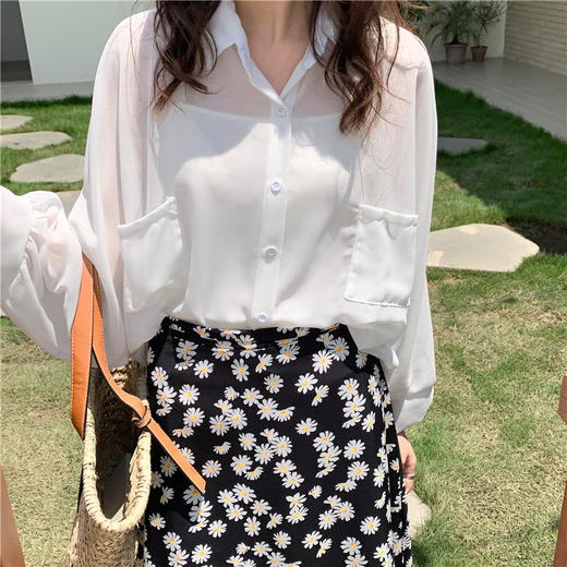 【防晒】少女感白衬衫衣女长袖宽松中长款+雏菊清新碎花裙防晒服两件套装 商品图3