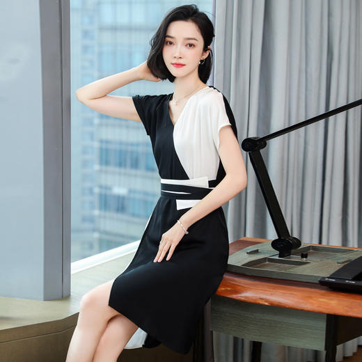 上海旗袍厂ASE-9102拼接气质知性真丝连衣裙 商品图0