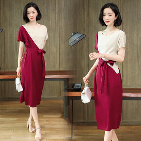 上海旗袍厂ASE-9106 优雅拼接真丝连衣裙