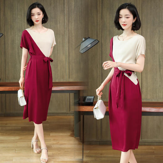 上海旗袍厂ASE-9106 优雅拼接真丝连衣裙 商品图0