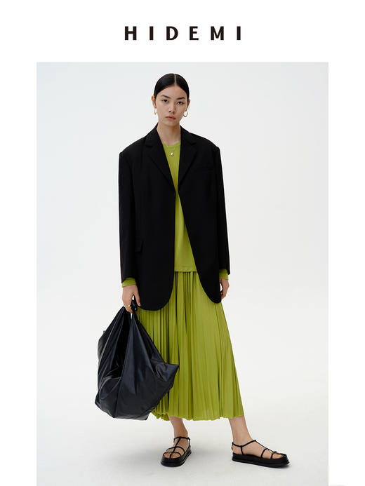 HIDEMI 呼吸感套装  长袖T恤/百褶裙 牛油果绿/夜空蓝 商品图3