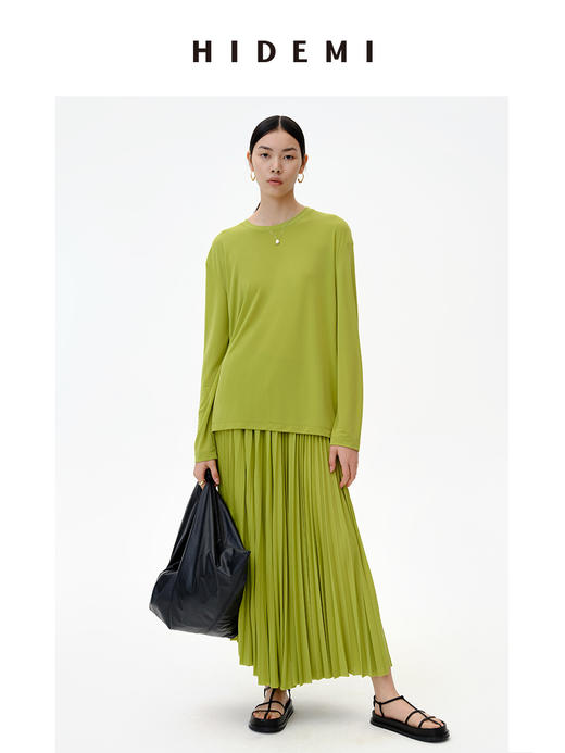 HIDEMI 呼吸感套装  长袖T恤/百褶裙 牛油果绿/夜空蓝 商品图2