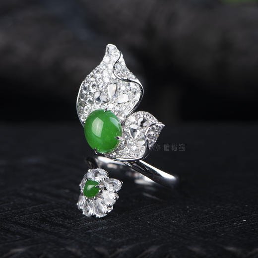 【蝶恋花】满绿翡翠镶钻戒指-JZ12012079 商品图2