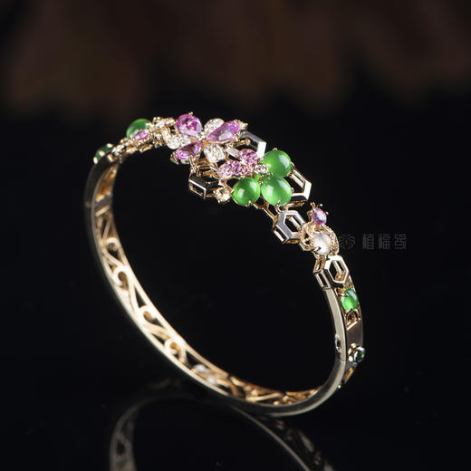 【爱的花园】绿翡翠蛋面镶嵌手镯-SZ12101059 商品图0