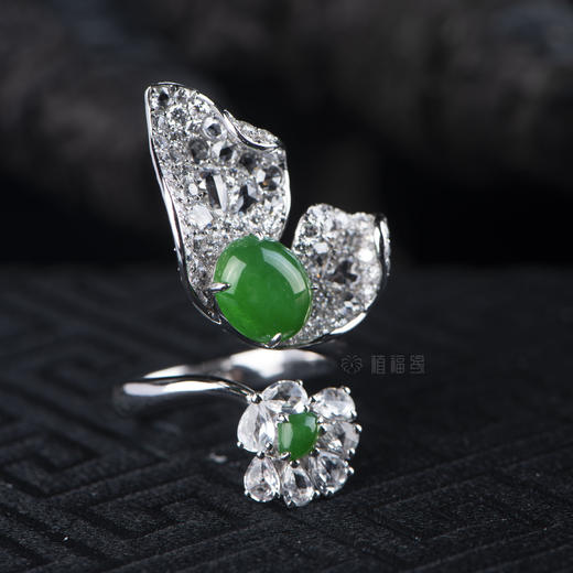 【蝶恋花】满绿翡翠镶钻戒指-JZ12012079 商品图3
