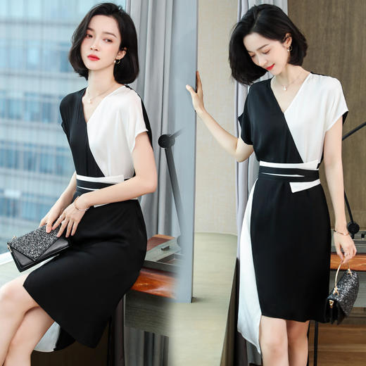 上海旗袍厂ASE-9102拼接气质知性真丝连衣裙 商品图3