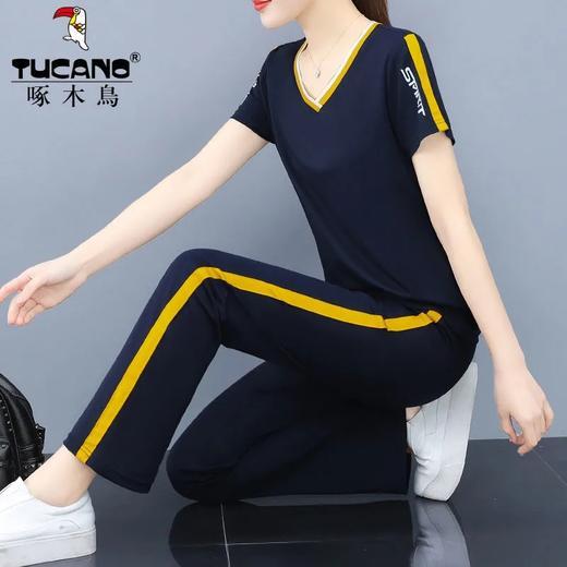 JXG-短袖纯棉运动套装女休闲服两件套V领2021年夏季夏装新款时尚妈妈 商品图4