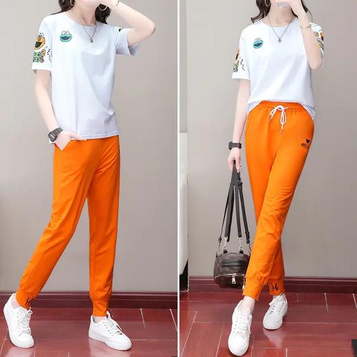 QB1086夏季运动套装女潮牌时尚2021新款韩版宽松洋气减龄短袖休闲两件套 商品图3