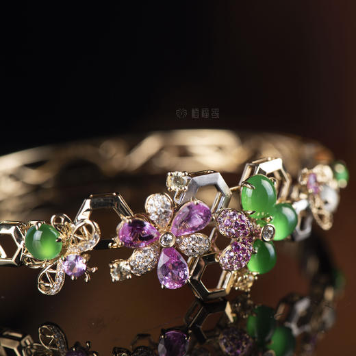 【爱的花园】绿翡翠蛋面镶嵌手镯-SZ12101059 商品图3