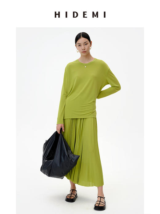 HIDEMI 呼吸感套装  长袖T恤/百褶裙 牛油果绿/夜空蓝 商品图1