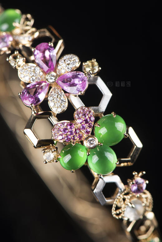 【爱的花园】绿翡翠蛋面镶嵌手镯-SZ12101059 商品图4