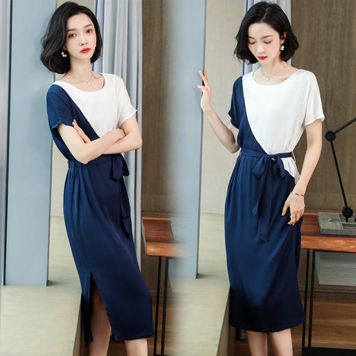 上海旗袍厂ASE-9106 优雅拼接真丝连衣裙 商品图1