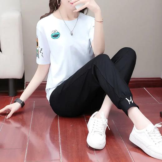 QB1086夏季运动套装女潮牌时尚2021新款韩版宽松洋气减龄短袖休闲两件套 商品图2