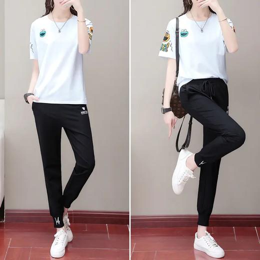 QB1086夏季运动套装女潮牌时尚2021新款韩版宽松洋气减龄短袖休闲两件套 商品图1