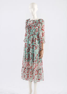 荷叶边松紧腰法式仙女长裙