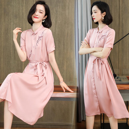 上海旗袍厂ASE-9109绣花立领气质真丝连衣裙 商品图0