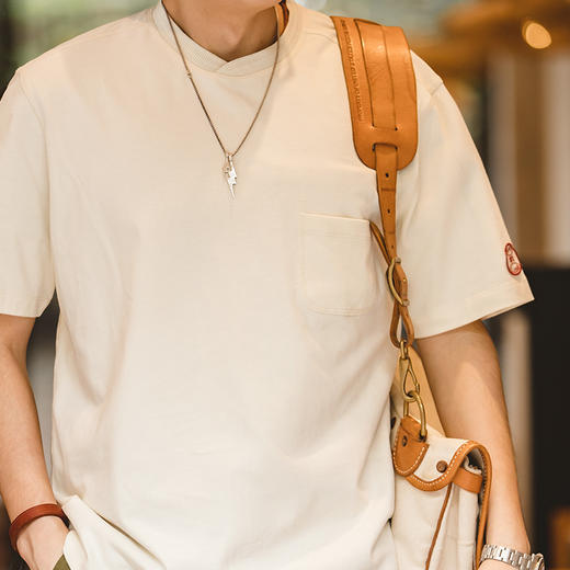 马登工装 美式复古重磅T恤棒球领口袋宽松纯棉半袖短袖打底衫男夏 商品图3