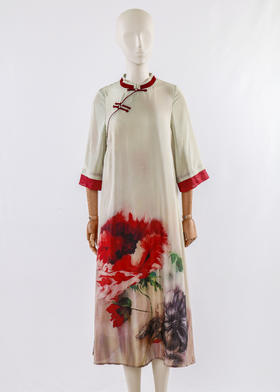 三粒盘扣中袖新国风连衣裙