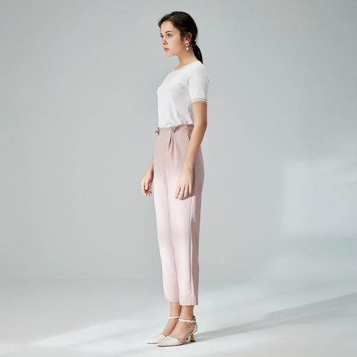 METTE2021春夏新品女士九分裤时尚钉珠纽扣薄款小直筒休闲长裤子 商品图2