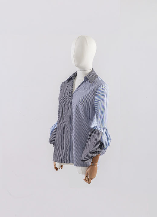 设计灯笼袖三色条纹衬衣 商品图1