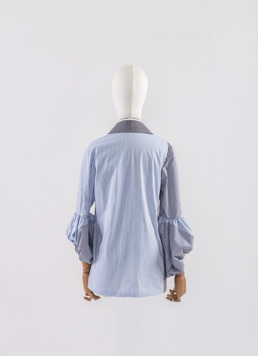 设计灯笼袖三色条纹衬衣 商品图3