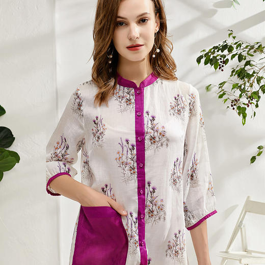 丁摩 苎麻印花衬衫连衣裙DB299 商品图4