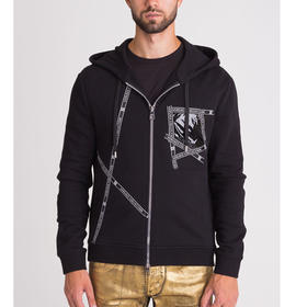 VERSACE JEANS 范思哲 男士卫衣 拉链带帽 黑色 V800877 VJ00400 V1008