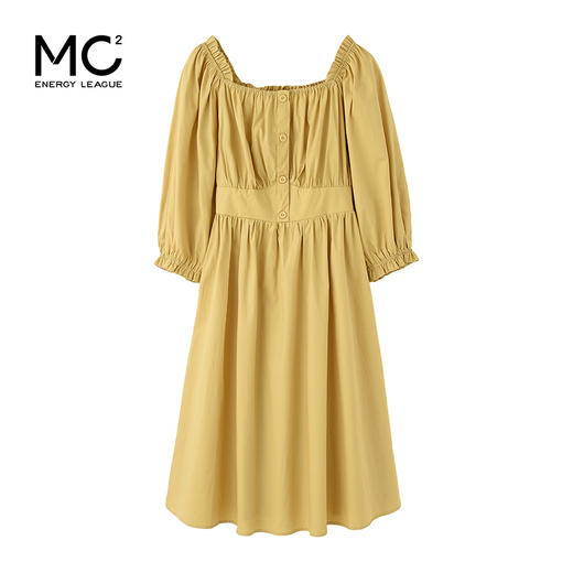 【新品】2021年夏季新款法式气质方领泡泡袖连衣裙中长款超仙气温柔风长裙 商品图3