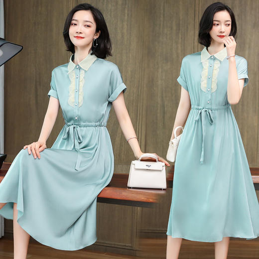 上海旗袍厂ASE-9111花边立领气质真丝连衣裙 商品图1