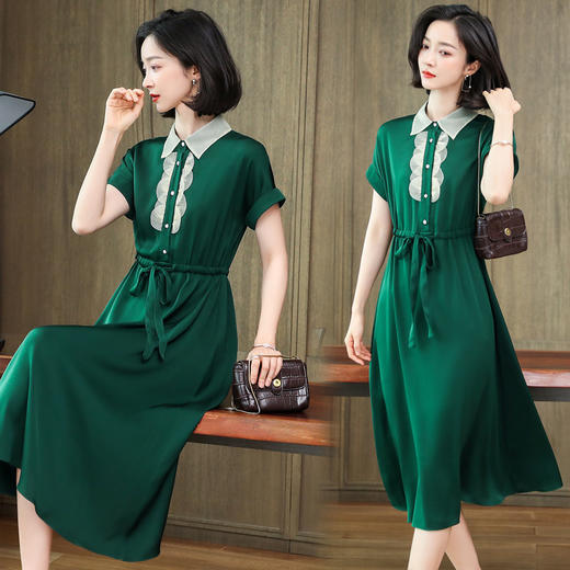 上海旗袍厂ASE-9111花边立领气质真丝连衣裙 商品图0