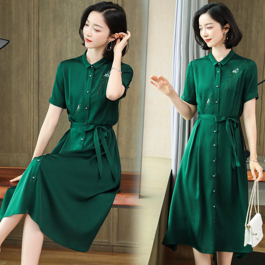 上海旗袍厂ASE-9109绣花立领气质真丝连衣裙 商品图1