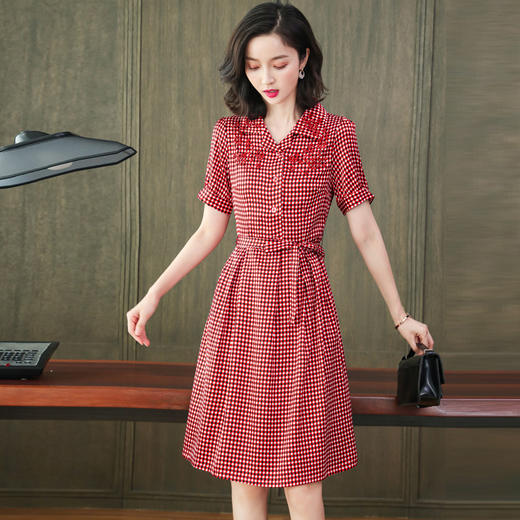 上海旗袍厂ASE-L8891 时尚格子系带真丝连衣裙 商品图4