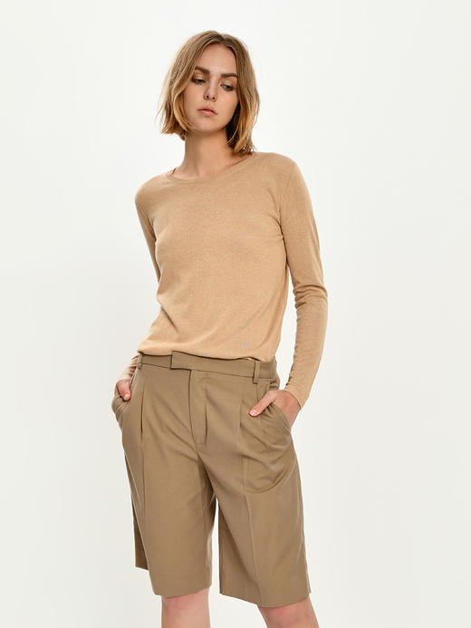 2021新款女士丝羊绒16针单股纱圆领长袖套头衫 商品图3