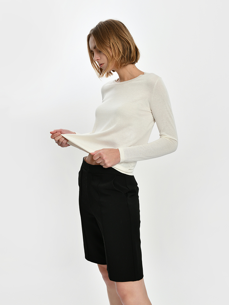 2021新款女士丝羊绒16针单股纱圆领长袖套头衫