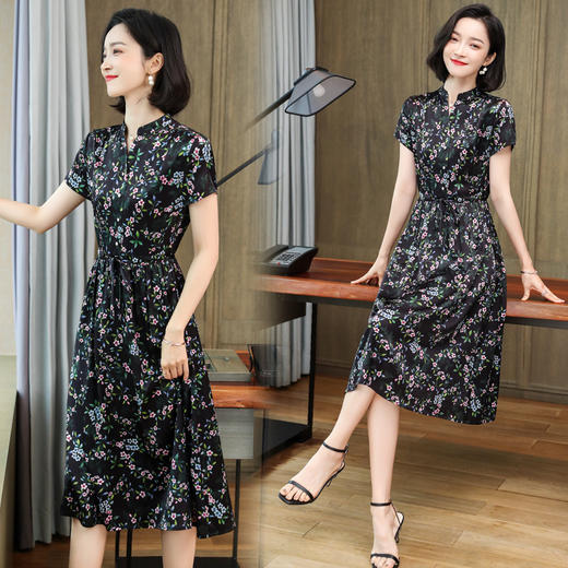 上海旗袍厂ASE-9107气质印花真丝连衣裙 商品图2