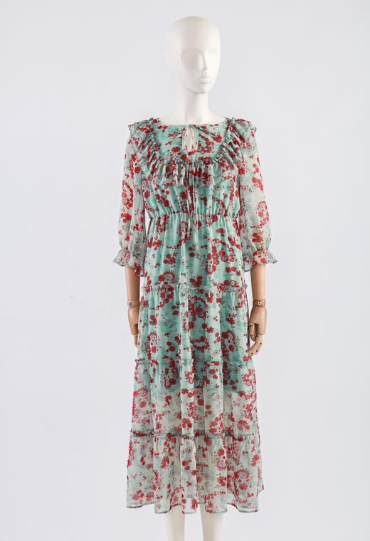 荷叶边松紧腰法式仙女长裙 商品图1